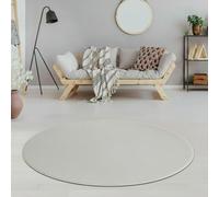 Fashion4Home Alfombra salón - Alfombra monocolor, alfombra lisa para habitación infantil, dormitorio, estudio, despacho, pasillo y cocina - Alfombra pelo corto Blanco-Crema, tamaño: 120 cm redonda