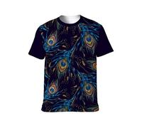 Fashionable Embroidery Beautiful Peacocks Feathers T-Shirt Black Graphic Unisex Tee Shirt, Negro , S