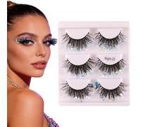 Fashionable Fake Eyelashes - Glitter Voluminous Lashes, 3 Pair Lash Set with Shine, Dramatic False Lash Extensions, Makeup Supplies for Festivals, Stage Carnival Lashes for Girls