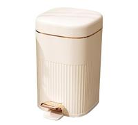 Fashionable Indoor Garbage Bin, Retro Plastics Trash Can Step Open Trash Can, 8/10/15 Liter Soft Close Lid Garbage Bin with Pressure Ring for Living Room, Bedroom, Bathroom,Get More Storage(White-Gol
