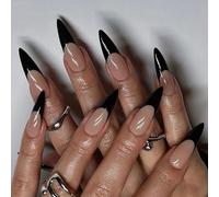 Fashionable Press On Nails Set Matte Black French Design NonToxic Plastic Fake Nails Quick Application For Special Occasions Black French Press On Nail