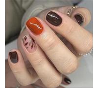 Fashionable Press On Nails With Sparkling Fall Leaves Design Reusable Artificial Nails For Daily Wear Autumns Western Glitters Nail For Outfits