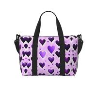 Fashional - Bolsas de viaje con corazones morados para mujer, bolsa deportiva de gimnasio, bolsa de lona para entrenamiento, durante la noche, Black, Talla única