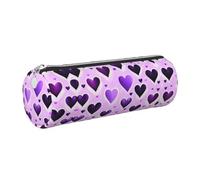 Fashional - Estuche de piel con diseño de corazones morados, estuche delgado para lápices, bolsa de papelería portátil con cremallera, organizador