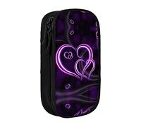 Fashional - Estuche para lápices, diseño de corazones morados, tamaño mediano, con doble cremallera para el trabajo, bonito, Black, Talla única, Maleta