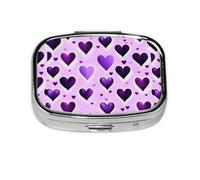 Fashional - Pastillero cuadrado con diseño de corazones morados, pastillero de viaje, pastillero cuadrado con 2 compartimentos