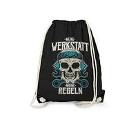 Fashionalarm Bolsa de deporte - Mi taller - Meine Regeln | Fun Mochila con diseño de calavera y divertido texto en alemán «Auto Schrauber Tuner Kfz Mechaniker, Negro , talla única, Único