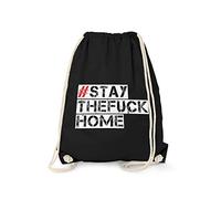 Fashionalarm Bolsa de deporte # Stay The Fuck Home | Fun Mochila Deportiva Bolsa con Mensaje Hámster Compras 2020 COVID-19 Corona Satire Virus, Negro , talla única, Único