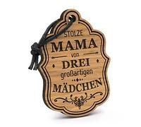 Fashionalarm Llavero con texto en alemán "Stolze Mama von 3 Mädchen aus Holz mit Gravur | Geschenk Idee Geburtstag Muttertag Geburt Baby Tochter Mutter, marrón