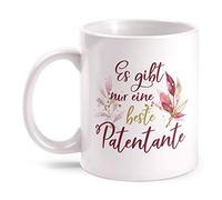 Fashionalarm Taza con texto en alemán "Es gibt nur eine Beste Patentante - Dich - beidseitig Bebedruckt mit Spruch | Geschenk Idee für Taufpatin Taufe Geburt Baby, Weiß 330 ml