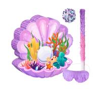 FashionCha 4 Piezas Piñata de Concha Marina Suministros de Cumpleaños Decoración Oceánica Y Juego Familiar de Papel con Palo Antifaz Apta para Fiestas Infantile