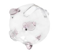 FashionCha Alcancía de Vidrio Transparente en Figura de Cerdito Caja para Juntar Monedas Recipiente Decorativo para Adultos Y Niños Adecuada para Escritorio, Rosa 7x6.5cm, Individual