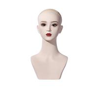 FashionCha Mannequin Cabeza Femenina con Hombros Maniquí Exhibidor Porta Peluca Modelo con Red Transpirable Y Base Estable en PVC Adecuado para Salón Hogar Expos, Maquillaje Rojo
