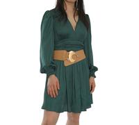 FASHIONGEN - Cinturón de Cuero auténtica ancho para mujer con hebilla redonda cruzada SOLAINE - Beige (Hebilla dorada), S-L