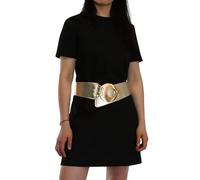 FASHIONGEN - Cinturón de Cuero auténtica ancho para mujer con hebilla redonda cruzada SOLAINE - Dorado, XL-XXL