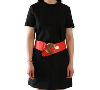 FASHIONGEN - Cinturón de Cuero auténtica ancho para mujer con hebilla redonda cruzada SOLAINE - Rojo (Hebilla dorada), S-L