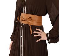 FASHIONGEN - Cinturón de Mujer Obi Ancha de Cuero sintética, para Vestido, MICA - Camello, L-XL