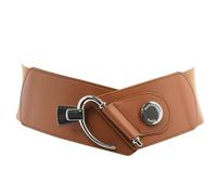 FASHIONGEN - Cinturón elástico de cuero de vaqueta para mujer, DARLENE - Camello, Small