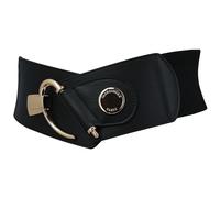 FASHIONGEN - Cinturón elástico de cuero de vaqueta para mujer, DARLENE - Negro (Hebilla dorada), XX-Large