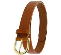 FASHIONGEN - Cinturón para mujer en Piel de Toro Curtida al Vegetal, 3 cm de ancho, RIVOLI - Camel (Hebilla dorada), 90