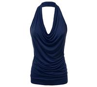FASHIONOLIC Camiseta sin mangas con cuello halter y espalda descubierta, para mujer, fabricada en Estados Unidos (S-3XL), Clltj316-azul marino, Large