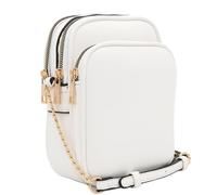 FashionPuzzle Bolso cruzado mediano de piel sintética con múltiples bolsillos y correa ajustable, Blanco, Talla única