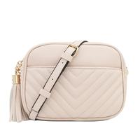 FashionPuzzle Chevron - Bolso bandolera acolchado para cámara con correa de cadena y borla, Color piel (nude), Talla única