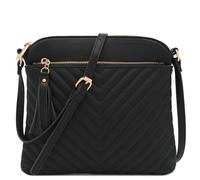 FashionPuzzle Chevron Quilted Medium Crossbody Bag with Tassel Accent