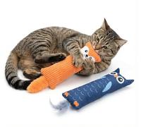 Fashion's Talk Juguetes de hierba gatera para gatos de interior, paquete de 2 juguetes grandes de peluche de zorro y búho, juguetes masticables para gatos con sonido arrugado, hierba gatera orgánica