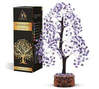 FASHIONZAADI Amethyst Gemstone Bonsai Money Chakra Tree Feng Shui Crystal Chakras Stone Healing Crystals Trees Good Luck Home Office Table Décor Health Prosperity Size 10-12 Inch (Silver Wire)