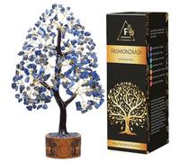 FASHIONZAADI Lapis Lazuli Feng Shui Bonsai Money Tree Throat Chakra Reiki Crystal Healing Stones Natural Gemstone Home Office Table Decor Size 10-12 Inch (Golden Wire)