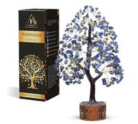 FASHIONZAADI Lapis Lazuli Feng Shui Bonsai Money Tree Throat Chakra Reiki Crystal Healing Stones Natural Gemstone Home Office Table Decor Size 10-12 Inch (Golden Wire)
