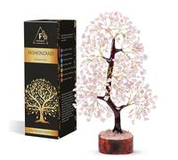 FASHIONZAADI Rose Quartz Gemstone Crystal Tree Healing Crystals & Stones Chakra Trees Reiki Stone Good Luck Bonsai Crystal Home Office Table Décor Gift Size -10-12 Inch (Golden Wire)