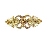 Faship Gorgeous Brown Yellow Crystal Hearts And Floral Hair Barrette