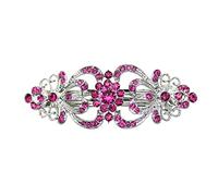 Faship Preciosos corazones de cristal fucsia y pasador de pelo floral