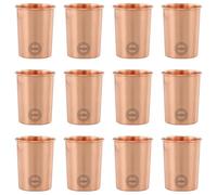 Fashnkart Juego de 12 vasos de cobre puro para beber agua, salud ayurvédica, 300 ml (10.14 oz) (lisos)