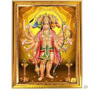 Fashnkart Marco de fotos hindú de cinco caras del Señor Hanuman - Arte de pared de madera hecho a mano para sala de oración, Mandir - Regalo religioso y decoración, 12 x 9 pulgadas