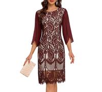Fashora Vestido Mujer Elegante Vestidos Fiesta Coctel para Nochevieja | Vestido de Manga 3/4, Cuello Redondo, Ropa Fiesta para Navidad, Vestidos para Invitada, Vestido de Encaje, Festivo