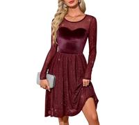 Fashora Vestidos de Fiesta Mujer Elegantes Vestido Coctel Lentejuelas | Vestido Invitada Boda, Vestido Lentejuelas Mujer, Cuello Redondo, Manga Larga, Terciopelo, Nochevieja, Ropa Fiesta
