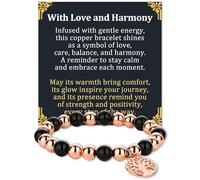 Fashtour Pulsera de cobre para mujeres y hombres, cuentas ajustables de cobre puro al 99,99 % con piedras de hematita de 8 mm, regalo de joyería magnética con dije de árbol de la vida (8 mm)