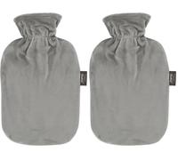 Fashy Bolsa de agua caliente con funda de flojel, supersuave, color gris, 2,0 L (Paquete de 2)