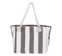 Fashy Bolsa de playa de rayas grises y blancas, con cremallera, 40 x 34 x 18 cm, con asas de cuerda