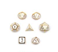 Fasizi Juego de 7 dados poliédricos de metal con bolsa de almacenamiento negra para juegos de rol, mazmorras y dragones, enseñanza de matemáticas D&D (blanco)