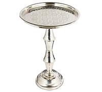 Fasla - Mesa de centro redonda marroquí (diámetro de 38 cm, redonda, mesa de salón oriental con estructura plegable vintage de latón, color plateado