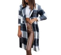 FASLOLSDP Chaqueta de punto Abrigo de mujer Abrigo de franela Abrigo informal de solapa a cuadros Chaqueta cálida de longitud media Abrigo de lana Otoño Invierno Abrigo de cachemira de un solo pecho