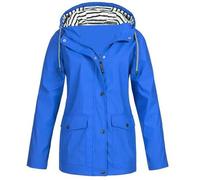 FASLOLSDP Chubasquero para mujer, impermeable, transpirable, resistente al viento, ligero con capucha, chaqueta para exteriores con bolsillos ajustables para senderismo y trekking, Blau2, XXL