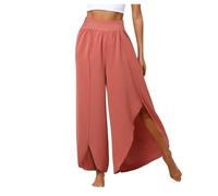 FASLOLSDP Culottes Hosen Damen Yogahose, Damen Wickelhose mit Schlitzes Bein Weites Rüschen Hose Sommer Yogahose Leicht Luftige Sommerhosen Plissee bequeme Sporthose für Frauen Schlaghose, Rojo sandía