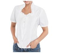 FASLOLSDP Damen Trachtenblusen Karierte Bluse Kurzarm Oktoberfest Hemd mit Knopfverzieren Trachten Bierfest Tradition Bluse mit Rundhalsausschnitt Kurzarm für Oktoberfest Trachtenfest, blanco2, S