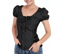 FASLOLSDP Damen Trachtenblusen Trachtenbluse Damen Karierte Bluse Kurzarm Oktoberfest Hemd mit Knopfverzieren Trachten Bierfest Tradition Kurzarm Bluse für Oktoberfest Trachtenfest, Negro , M