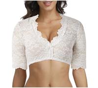 FASLOLSDP Dirndl Top manga corta | Blusa de encaje para mujer | Blusa tirolesa de algodón ropa festiva | tradicional cómoda | traje tradicional bávaro transpirable blusa tirolés media manga, Blanco5